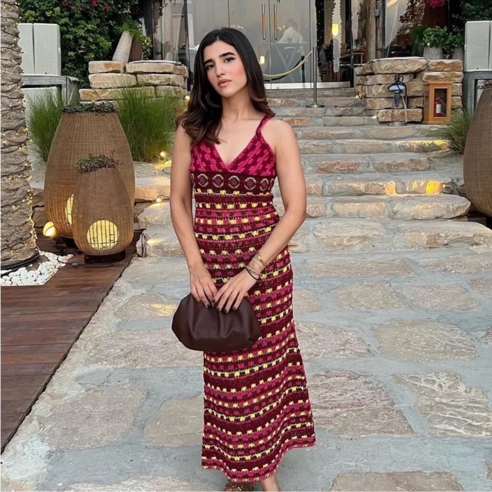 Zara STRAPPY CROCHET LONG KNIT DRESS